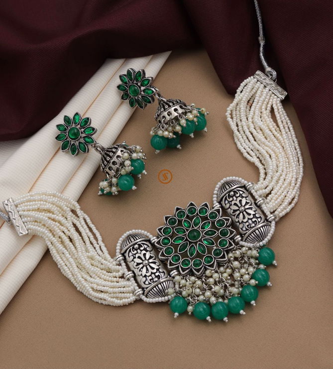 26 KN Moti Silver Fancy Necklace Set Wholesale Shop In Surat
